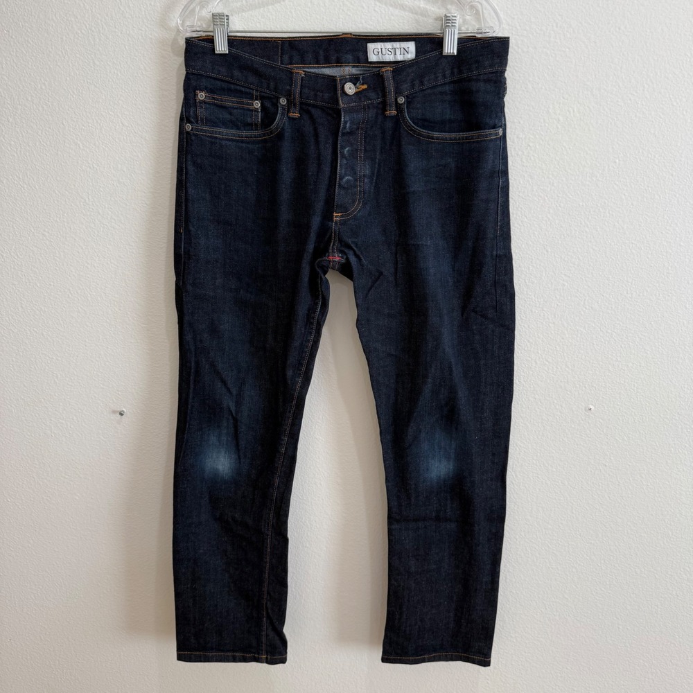 Gustin California Slim Raw Selvage Denim Jeans Mens 34 Dark Indigo Made in USA